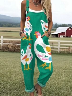 Active Loose Animal Sleeveless Pocket Wide Leg Jumpsuit - Image 1