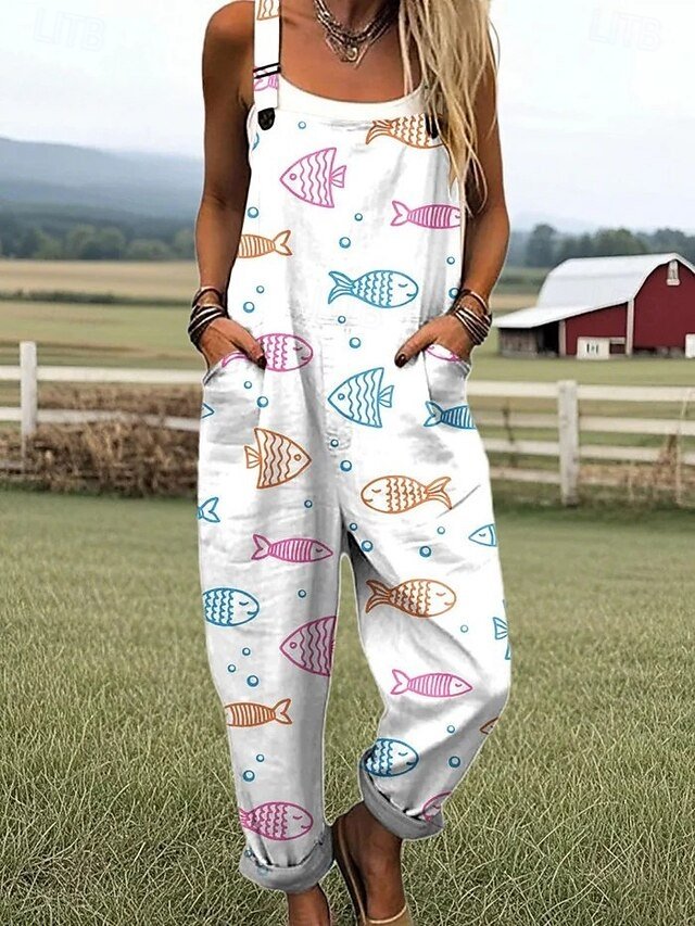 Active Loose Animal Sleeveless Pocket Wide Leg Jumpsuit - Image 2