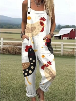 Active Loose Fit Graphic Sleeveless Drawstring Summer Romper - Image 1