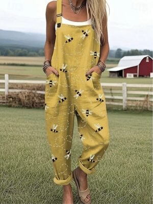 Active Loose Fit Graphic Sleeveless Drawstring Summer Romper - Image 2