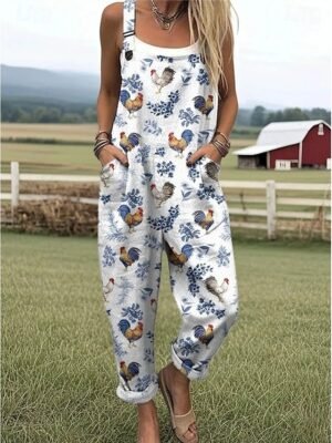 Active Loose Fit Graphic Sleeveless Drawstring Jumpsuit - Image 3