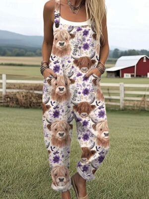 Active Loose Fit Graphic Sleeveless Drawstring Overall - Image 4