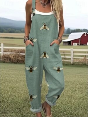 Active Loose Fit Graphic Sleeveless Drawstring Summer Romper - Image 4