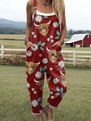 Active Loose Fit Graphic Sleeveless Drawstring Overall - Image 7