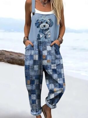 Active Loose Fit Graphic Sleeveless Vacation Dungarees - Image 1