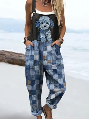 Active Loose Fit Graphic Sleeveless Vacation Dungarees - Image 2