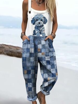 Active Loose Fit Graphic Sleeveless Vacation Dungarees - Image 3