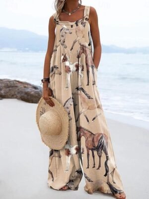 Active Loose Fit Graphic Sleeveless Wide Leg Dungarees - Image 1