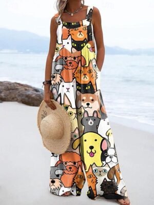 Active Loose Fit Graphic Sleeveless Wide Leg Summer Dungarees - Image 3