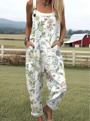Active Loose Floral Sleeveless Harem Dungarees - Image 4