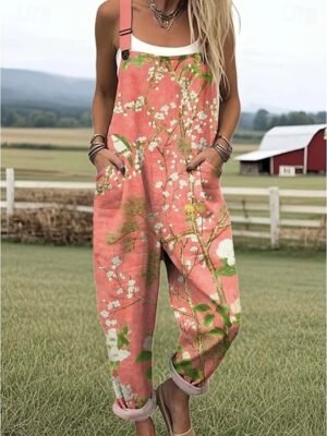 Active Loose Floral Sleeveless Harem Dungarees - Image 5