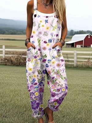Active Loose Floral Sleeveless Straight Dungarees - Image 2