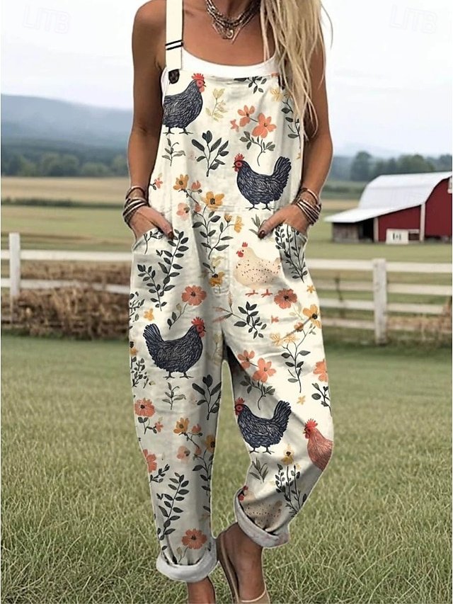 Active Loose Graphic Button Sleeveless Short Romper - Image 1