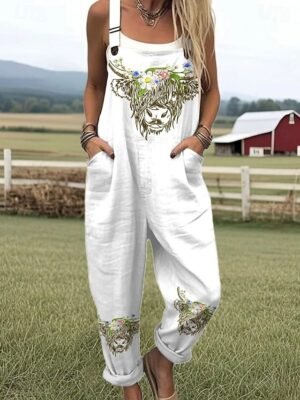 Active Loose Graphic Sleeveless Button Summer Romper - Image 2