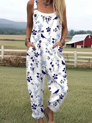 Active Loose Graphic Sleeveless Straight Romper - Image 2