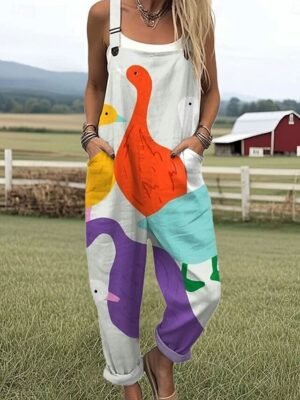 Active Loose Graphic Sleeveless Straight Dungarees - Image 3
