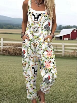 Active Loose Graphic Sleeveless Straight Romper - Image 3