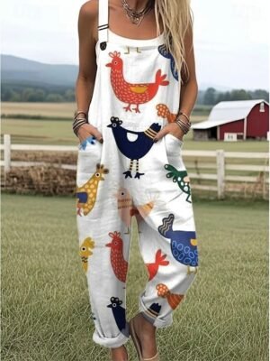 Active Loose Graphic Sleeveless Straight Romper - Image 5