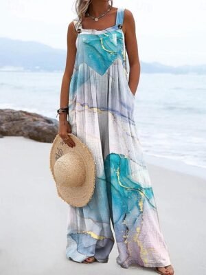 Active Loose Graphic Sleeveless Wide Leg Dungarees - Image 1