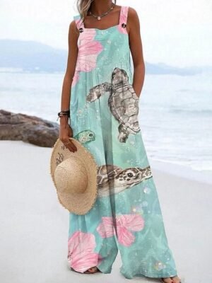 Active Loose Graphic Sleeveless Wide Leg Jumpsuit - Image 2