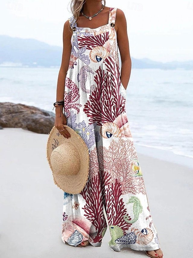 Active Loose Graphic Sleeveless Wide Leg Dungarees - Image 2