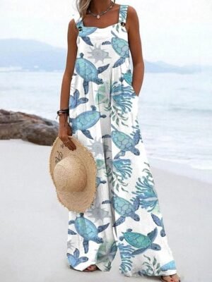 Active Loose Graphic Sleeveless Wide Leg Jumpsuit - Image 3