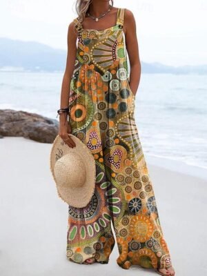 Active Loose Graphic Sleeveless Wide Leg Dungarees - Image 3