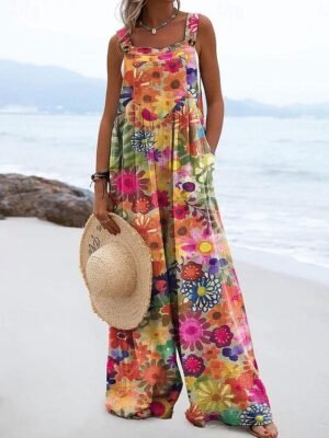 Active Loose Graphic Sleeveless Wide Leg Dungarees - Image 4