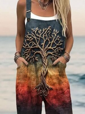 Active Loose Print Sleeveless Vacation Dungarees - Image 2