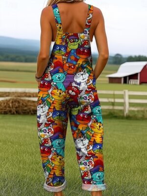 Active Loose Print Sleeveless Wide Leg Dungarees - Image 2