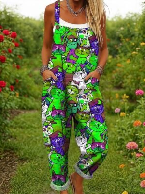 Active Loose Print Sleeveless Wide Leg Dungarees - Image 4