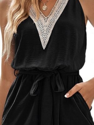 Active Regular Color Block V Neck Sleeveless Short Romper - Image 2