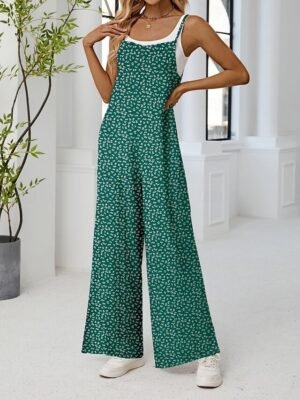 Active Regular Fit Floral Round Neck Sleeveless Wide Leg Jumpsuit - Image 10