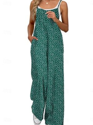 Active Regular Fit Floral Round Neck Sleeveless Wide Leg Jumpsuit - Image 12