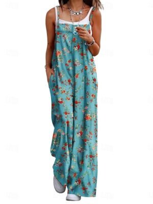 Active Regular Fit Floral Round Neck Sleeveless Wide Leg Jumpsuit - Image 13