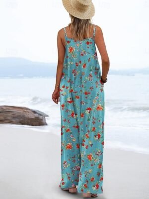 Active Regular Fit Floral Round Neck Sleeveless Wide Leg Jumpsuit - Image 15