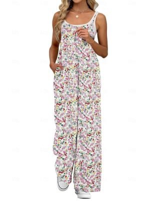 Active Regular Fit Floral Round Neck Sleeveless Wide Leg Jumpsuit - Image 16