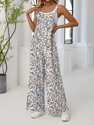Active Regular Fit Floral Round Neck Sleeveless Wide Leg Jumpsuit - Image 6