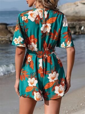 Active Regular Fit Floral V Neck Short Sleeve Romper - Image 10