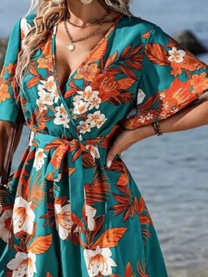 Active Regular Fit Floral V Neck Short Sleeve Romper - Image 4