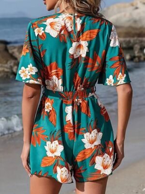 Active Regular Fit Floral V Neck Short Sleeve Romper - Image 6