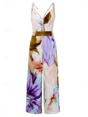 Active Regular Fit Floral V Neck Sleeveless High Waist Jumpsuit - Image 10