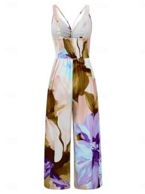 Active Regular Fit Floral V Neck Sleeveless High Waist Jumpsuit - Image 11