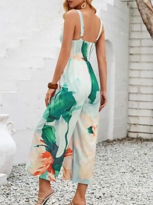 Active Regular Fit Floral V Neck Sleeveless High Waist Jumpsuit - Image 9