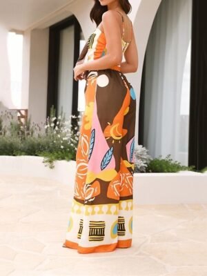 Active Regular Fit Geometric Deep V Sleeveless Wide Leg Jumpsuit - Image 15