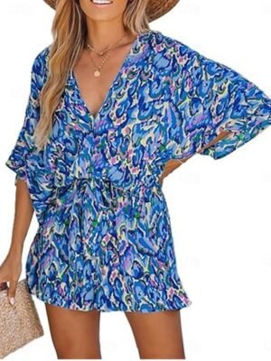 Active Regular Fit Geometric V Neck 3/4 Sleeve Romper - Image 2