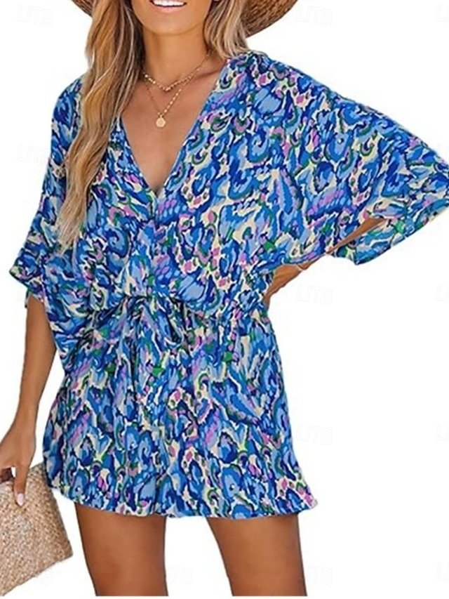 Active Regular Fit Geometric V Neck 3/4 Sleeve Romper - Image 2