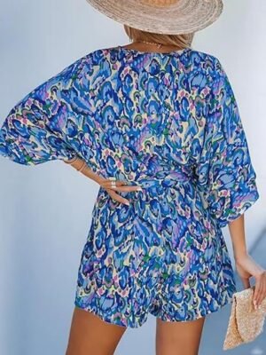 Active Regular Fit Geometric V Neck 3/4 Sleeve Romper - Image 3