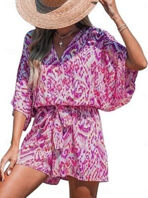 Active Regular Fit Geometric V Neck 3/4 Sleeve Romper - Image 6