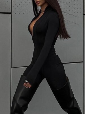Active Regular Fit Solid Crew Neck Long Sleeve Winter Jumpsuit - Image 2